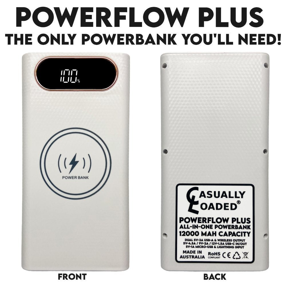 Powerflow Plus all in one type c USB C fast charging large capacity Australian made lithium-ion portable charger powerbank