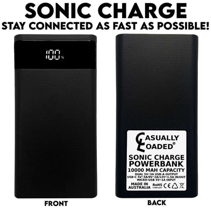 sonic charge fast portable powerbank usbc fast usb 10000mah portable charger made for travel smart display quick fast charge easy to use fast portable charger