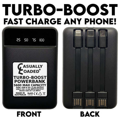 Turbo boost powerbank fast charging usb type c fast usb a built in cables pocket sized fast portable charger